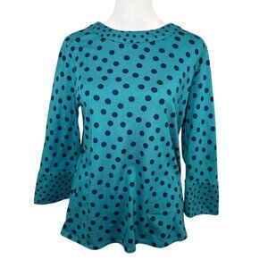Boden US 6 Althea Drake Dotty Spot High Neck Flare Cuff 3/4 Sleeve Top Green